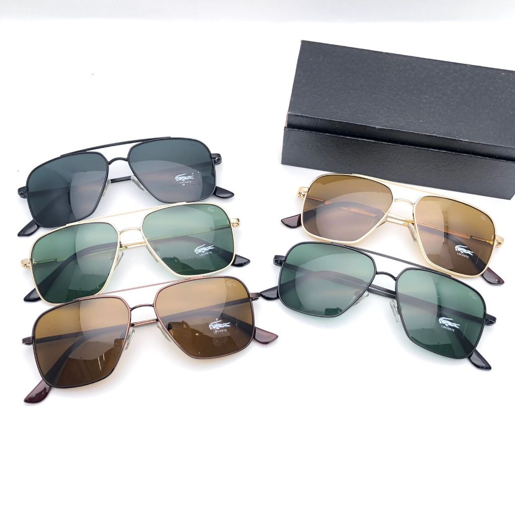 Kacamata Hitam Polarized Polaroid Lacoste Aviator Square Pria Wanita Stainless Steel