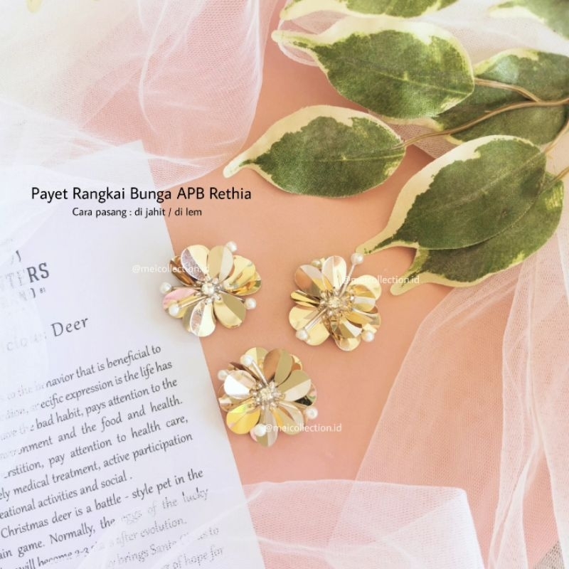 Payet rangkai bunga gold APB Rethia payet pinggang kebaya akad tunangan bebas custom warna