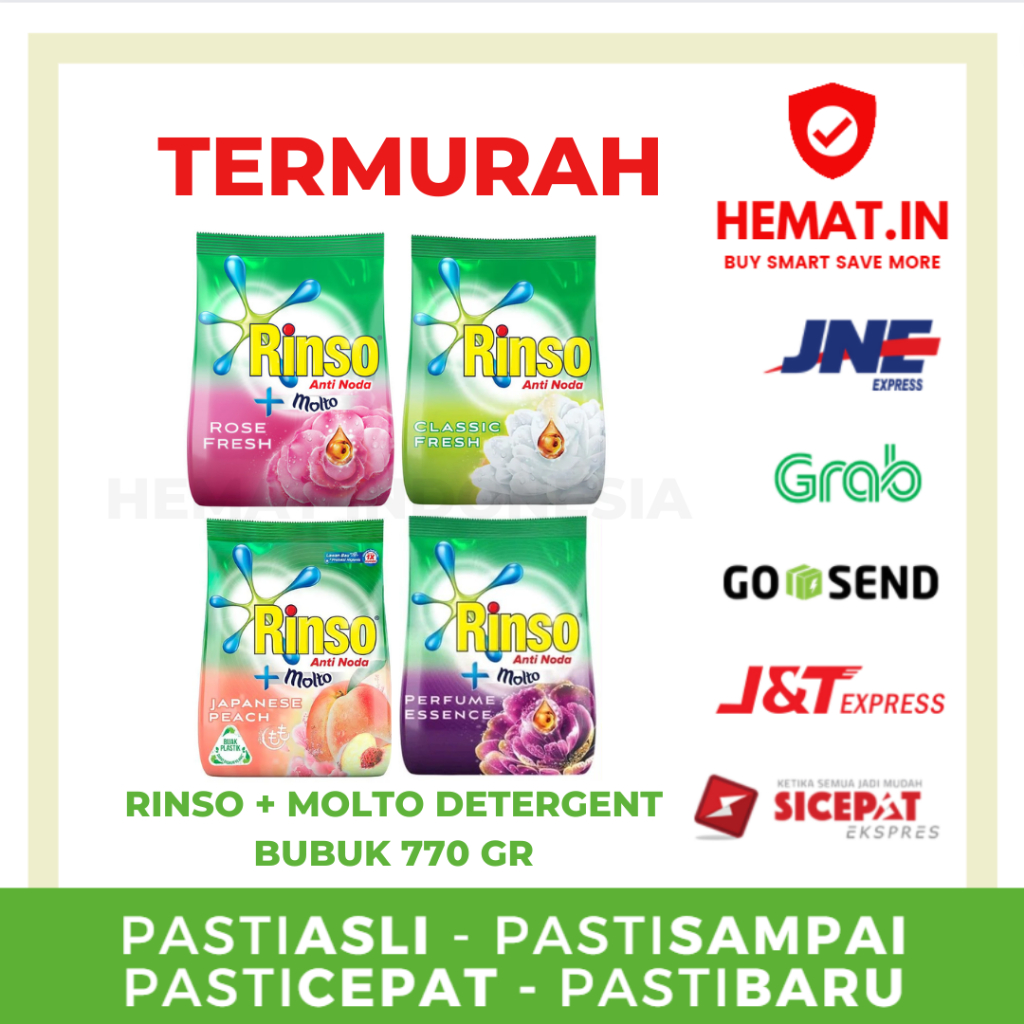 

DETERJEN RINSO + RINSO MOLTO MENJADI SATU 770 GR DETERGENT BUBUK RANDOM