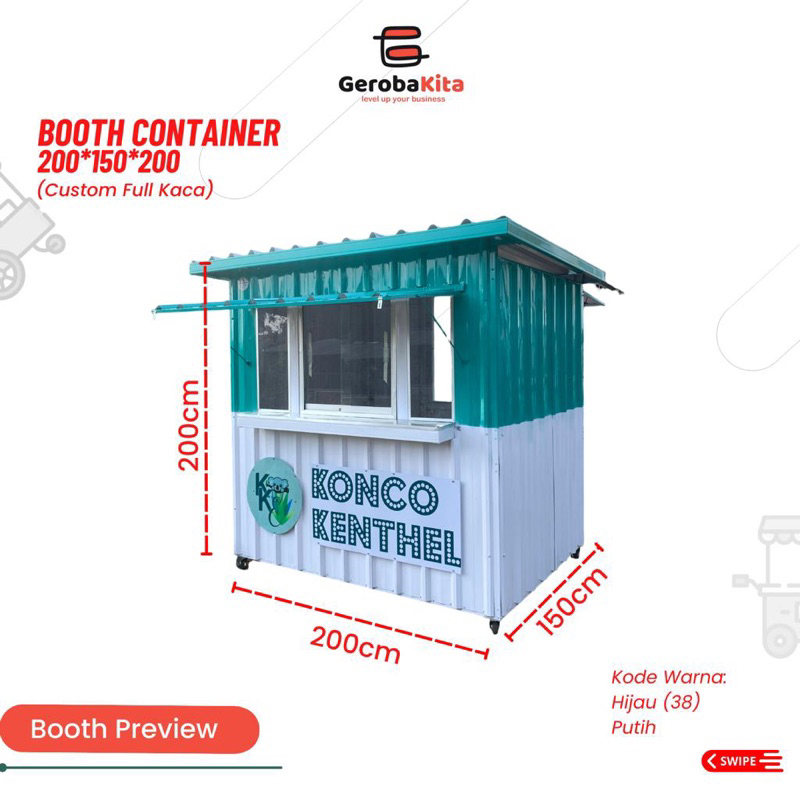 Booth Container 200x150x200 Custom Kaca Geser