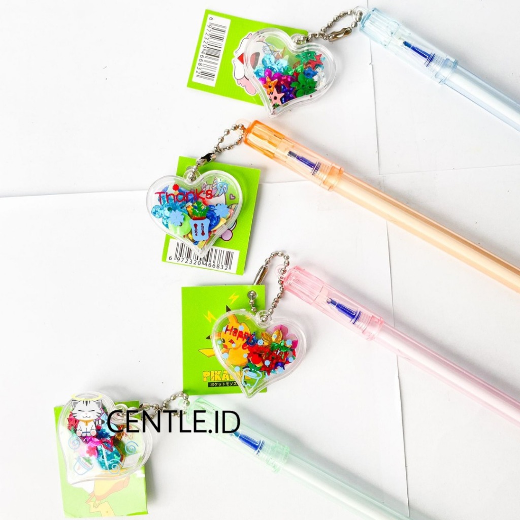 

CENTLE.ID Pulpen gantungan hati glitter Unicorn dan Pokemon Pikachu pena pen kad