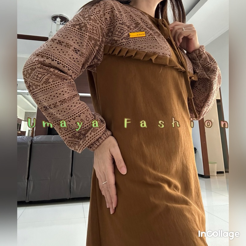 Geka Gamis Cringkle NAJWA Kombinasi Brukat Cipir Dada || Dress Cringkle || Gamis Cringkel Busui