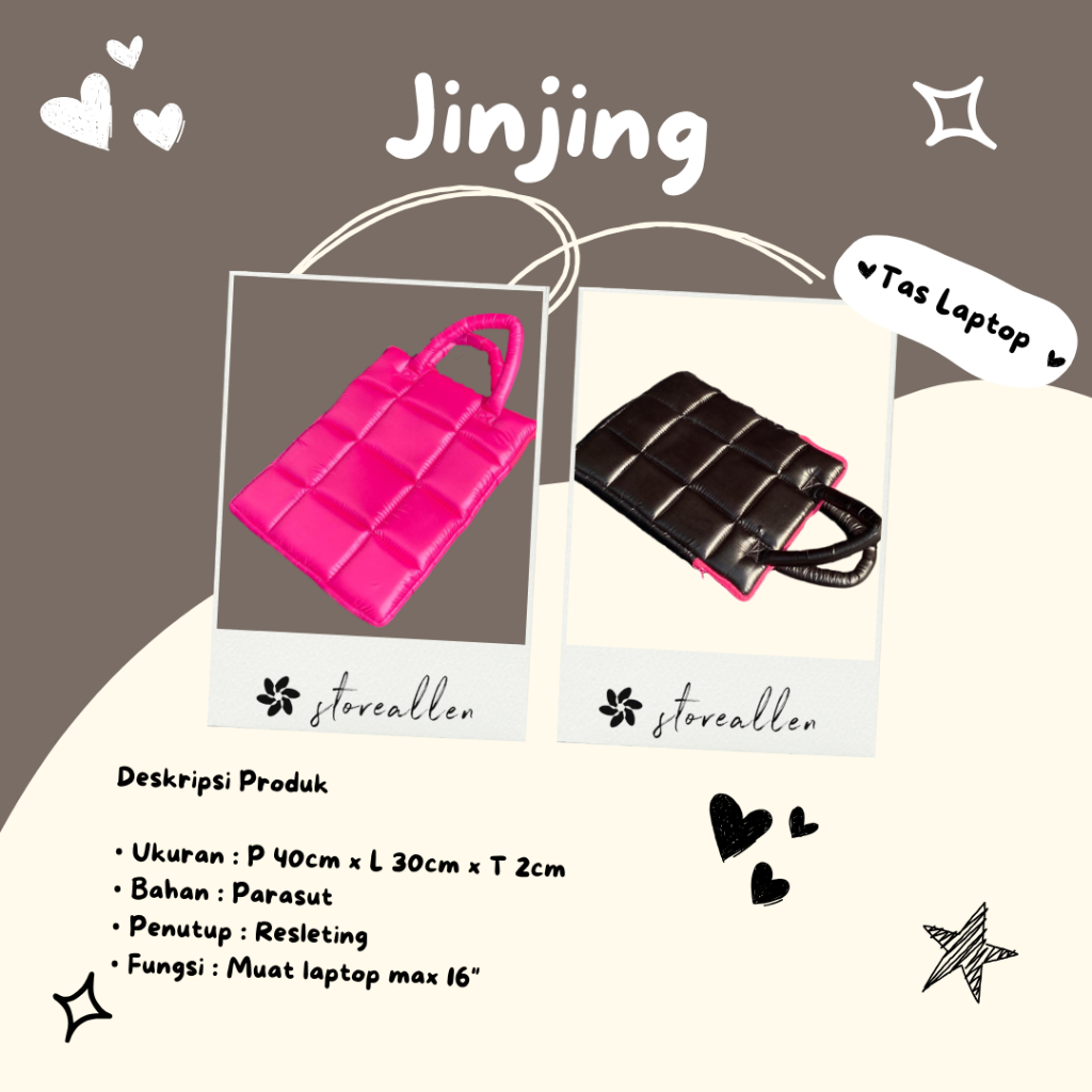 RK LAPTOP JINJING WITH HANDLE / TAS LAPTOP JINJING ( 15.6 inch ) - Tas Laptop Puffy Tas Laptop Pria