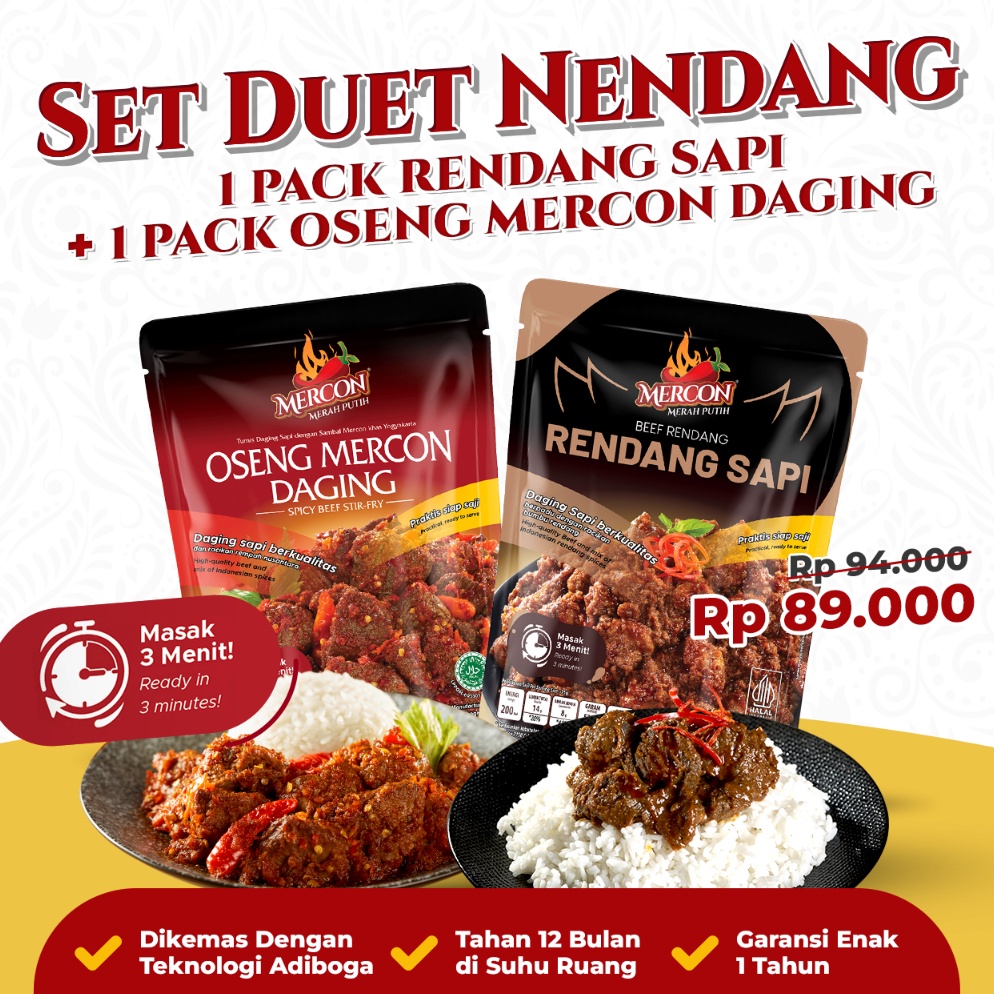 

MODEL KVO273 Mercon Merah Putih Set Duet Nendang II Oseng Mercon Daging Rendang Sapi