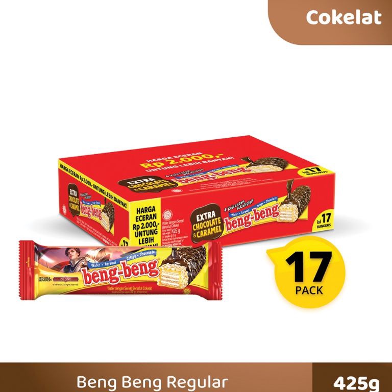 

TIPE REK794 Beng Beng BOX BengBeng Reguler Extra Chocolate Caramel Crispy Wafer bengbeng Netto isi 17pcs X 25gr 1 DUS