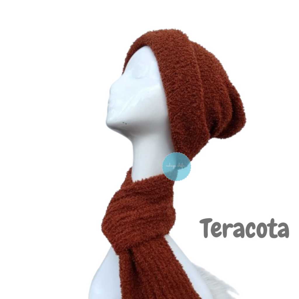 Set Kupluk dan Syal (POLOS) Satu paket Topi Rajut Dieng Tebal Hangat Musim Dingin Pria Wanita Murah