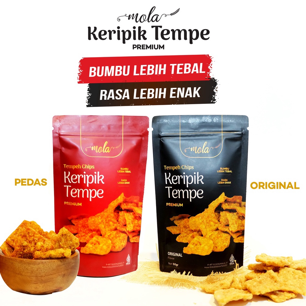 

MODEL NU582 Mola Keripik Tempe 5 gr Camilan Snack Halal