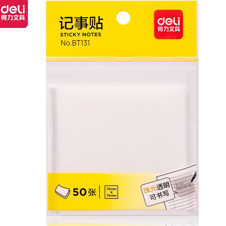 

Deli Semitransparent Sticky Notes Memo Tempel Semi Transparan 76x76mm 5 LembarPad Lem Kuat BT131