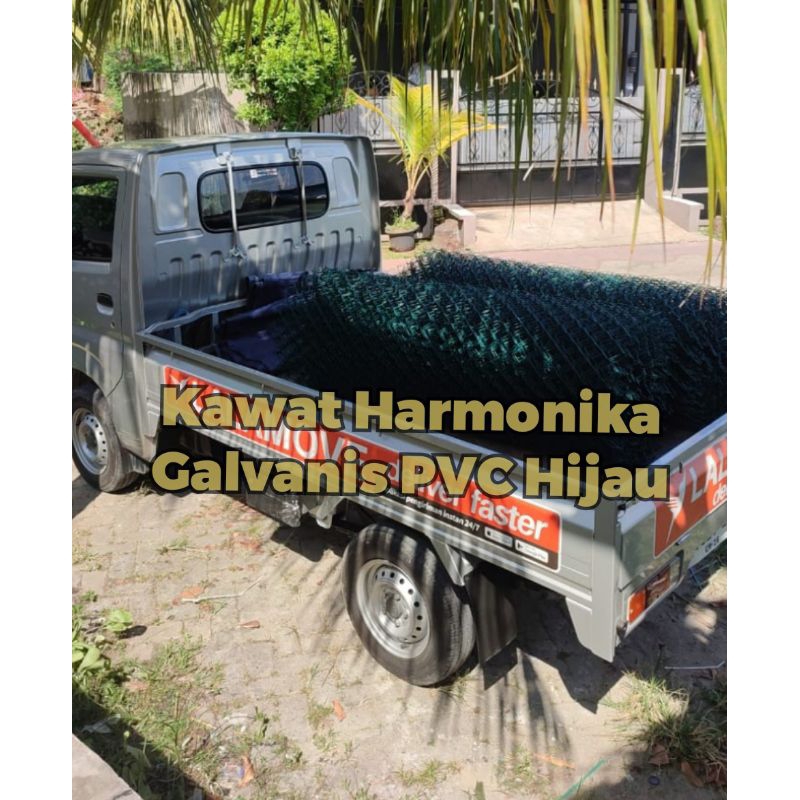Kawat Harmonika lapis PVC Hijau kotak 5 cm,tebal 3,5 mm