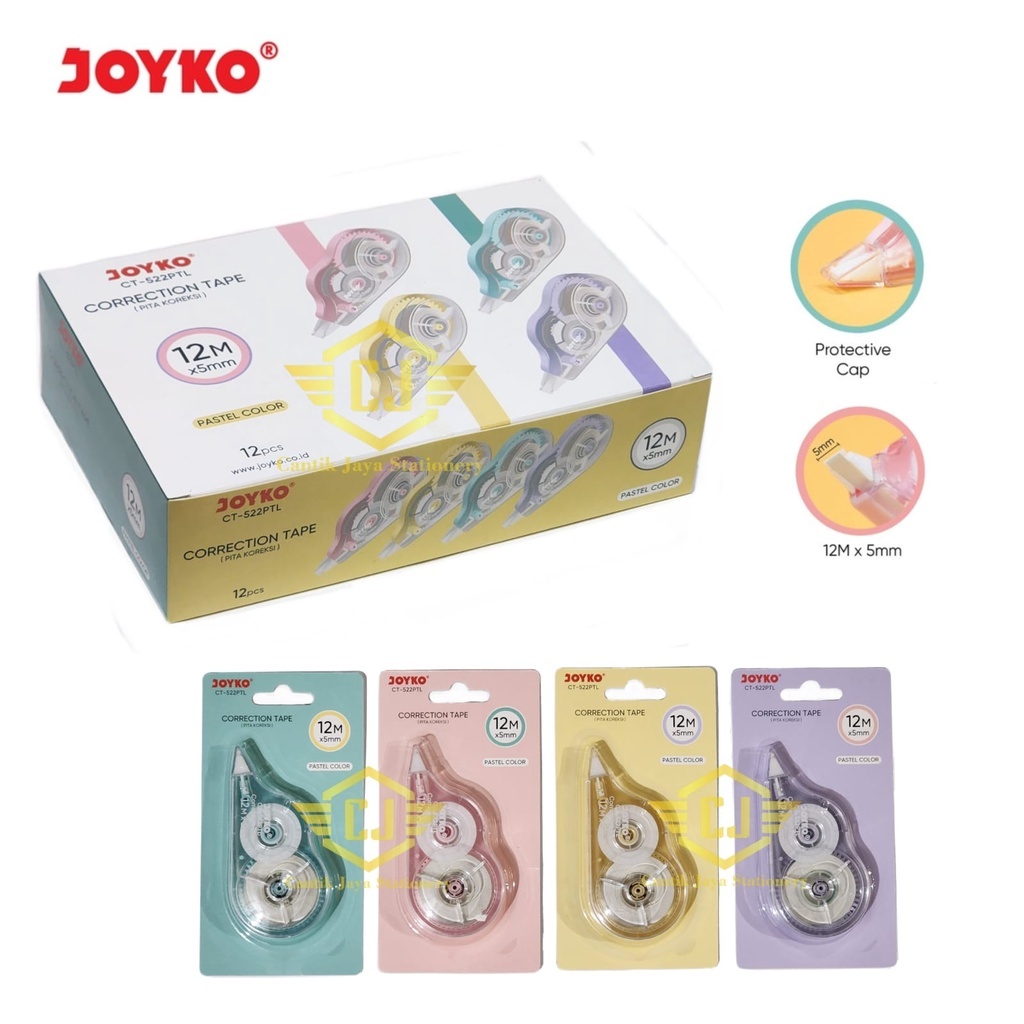 

[ 1 LSN / 12 PCS ] Pita Koreksi Correction Tape Joyko CT-522PTL Pastel Color