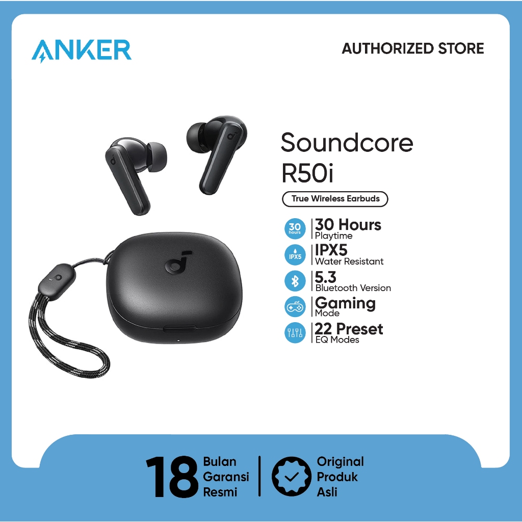 ANKER Soundcore R50i TWS Bluetooth Earbuds 30hr Playtime | IPX5 Water Resistance | Gaming Mode