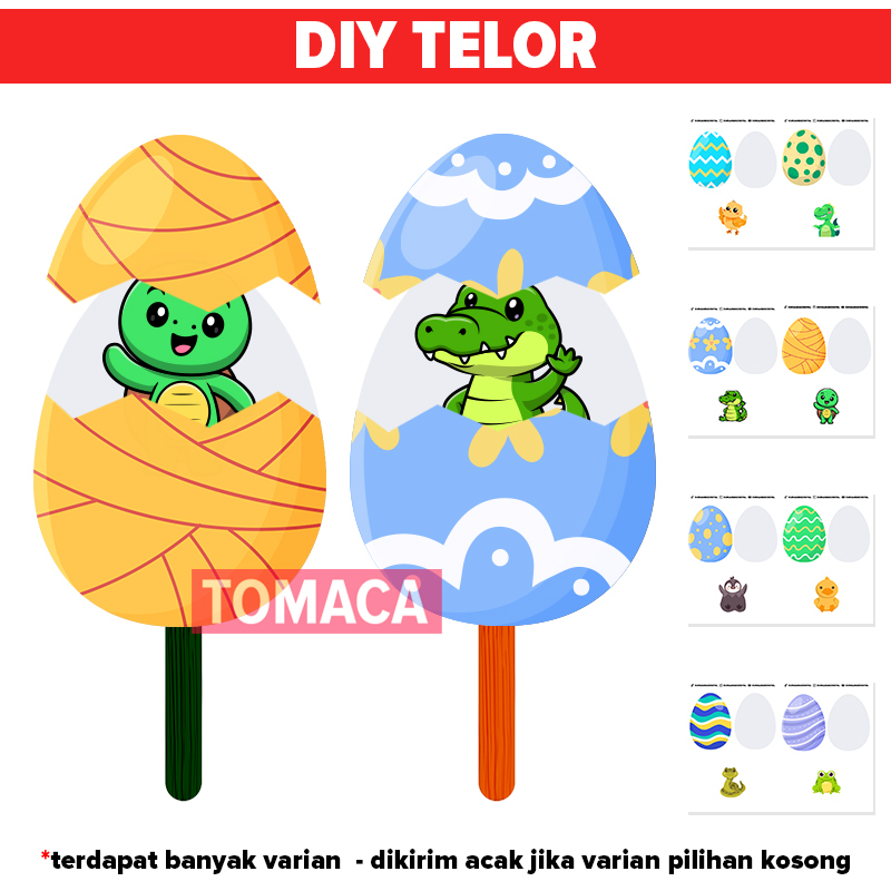 Prakarya Kerajinan Tangan Menggunting Menempel DIY Wayang Kertas Motif Telur Karakter Hewan Mainan E