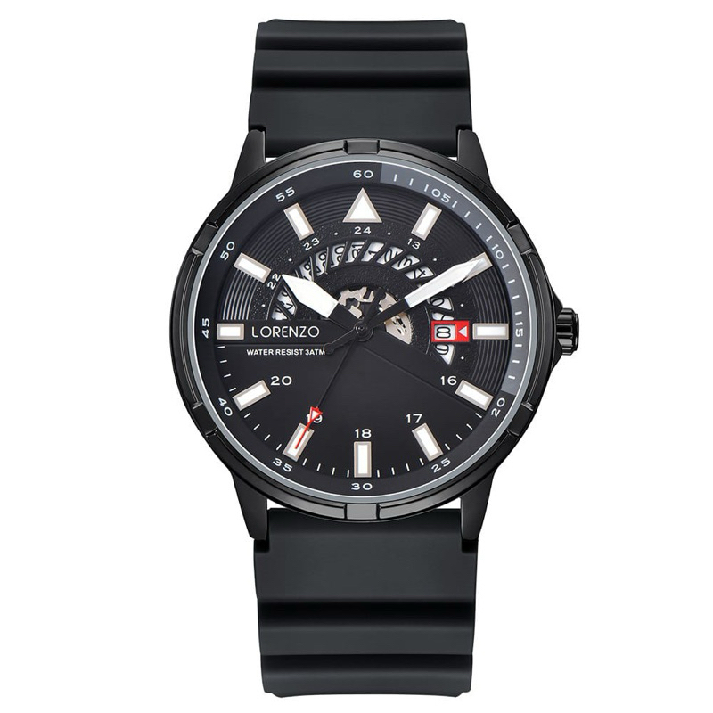 ( BISA COD ) Jam Tangan Pria LORENZO R-6106 Original Rubber Tali Karet Tanggal Aktif Jam Tangan Fash