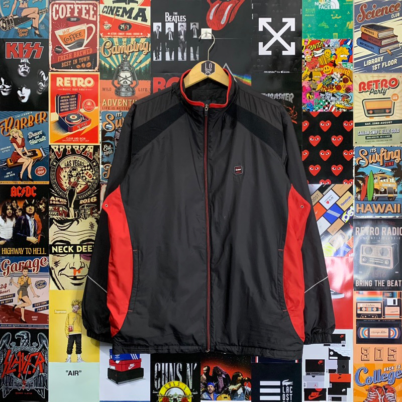 Jaket Parasut Tracktop Jacket Pria / Wanita Indian S Sport Sejung Hitam Merah