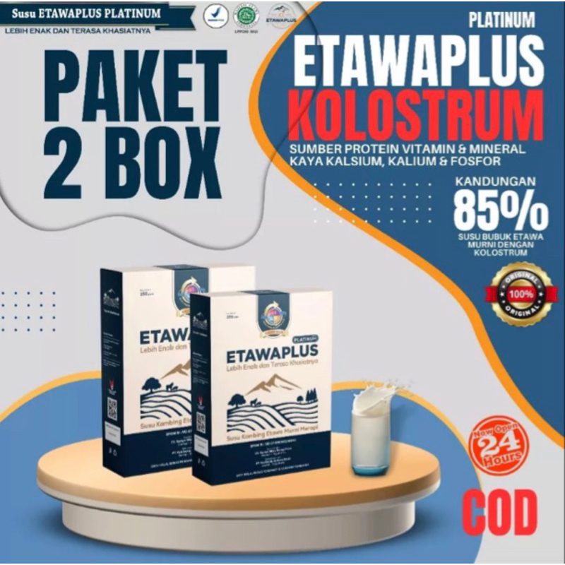

ETAWAPLUS PLATINUM KOLOSTRUM 250g. Susu Kambing Etawa untuk obat pernafasan dan nyeri sendi. Paket 2 Box @250g.