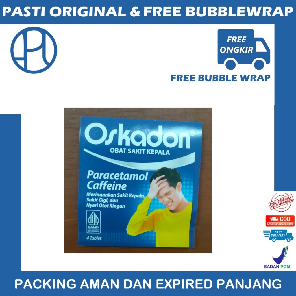 OSKADON PARACETAMOL 500MG DAN KAFEIN 35MG STRIP ISI 4 TABLET OBAT SAKIT KEPALA PARACETAMOL PEREDA NY