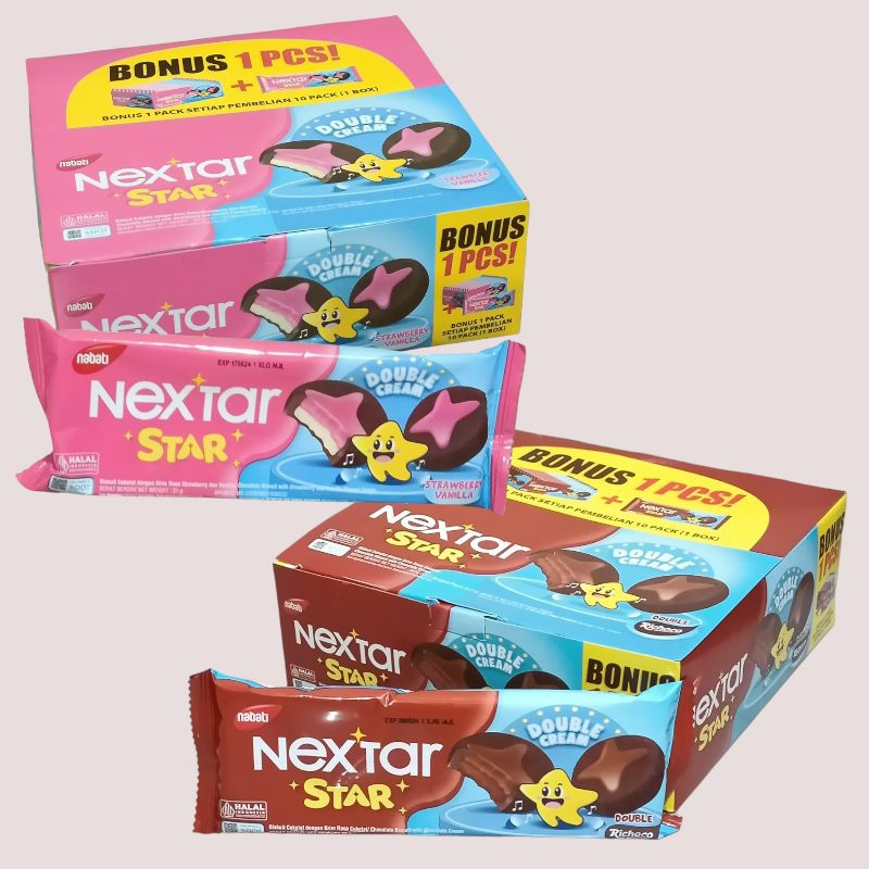 

Nabati NEXTAR STAR Coklat Stroberi Vanila Biscuit 34gr [10 pcs/Box]