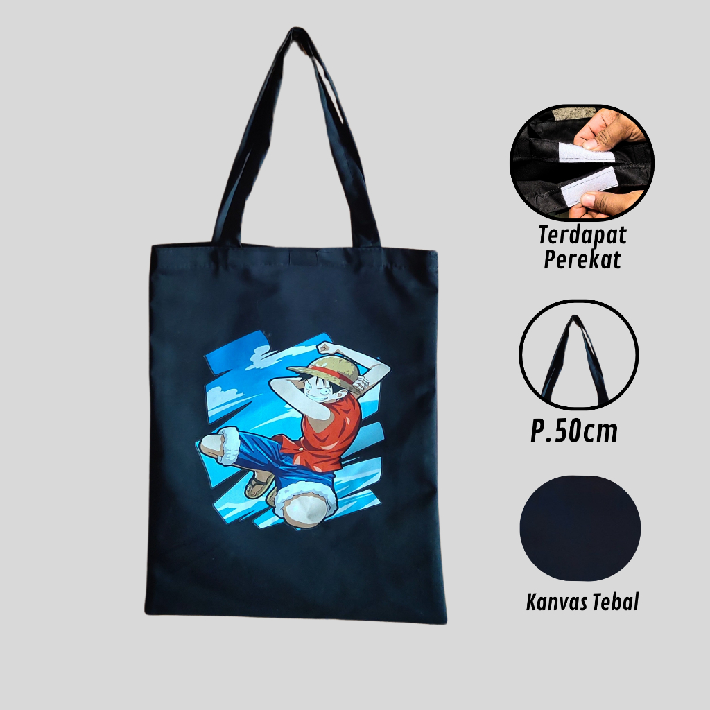 Tas Totebag Kanvas Tebal  Anime One Piece Monkey D luffy Wibu By Shafiyyah.sarban