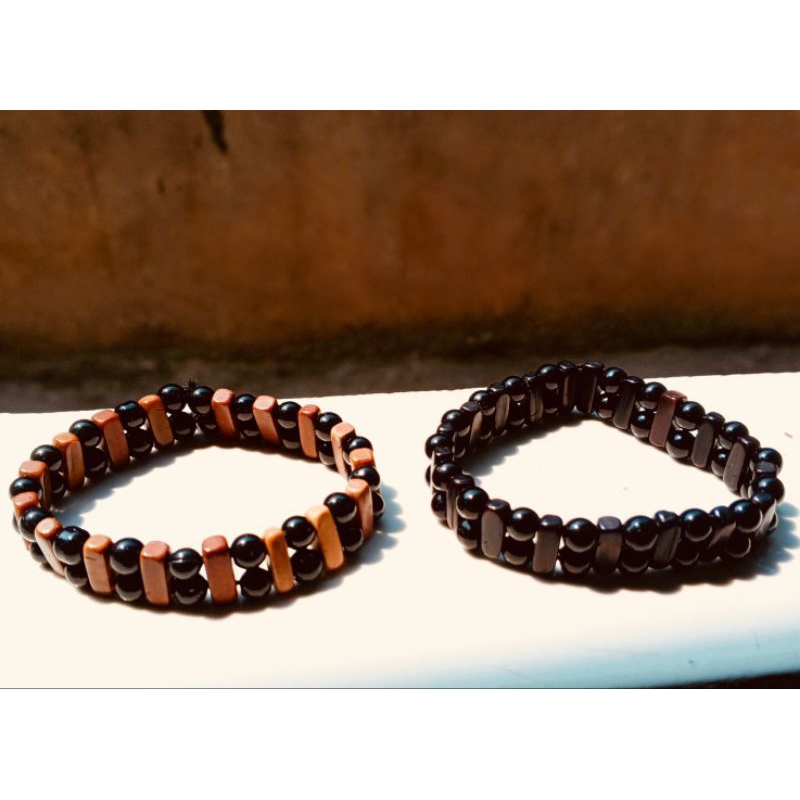 gelang kokka/kaokkah/kaukkah motif pagar coklat dan hitam kombinasi tali benang karet hitam