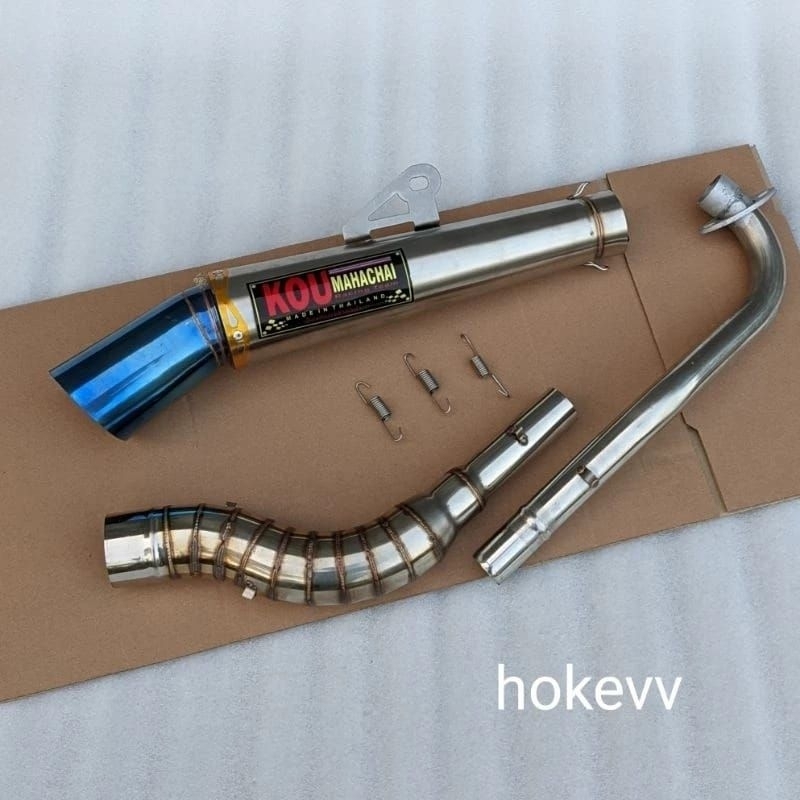 1set Kou Mahachai Conical Open Exhaust Pipe Wave 100/110/125 Click Mio i Xrm Fury Sporty Beat Carb/Fi Big Elbow+Canister 51mm