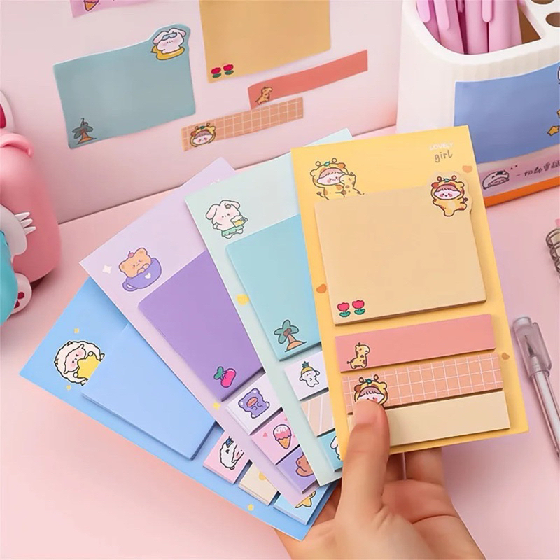 

[DWCORNER] Sticky Note Aesthetic Lucu / Sticky Note 4 in 1 / Label Nama / Pembatas Buku / Catatan Mini