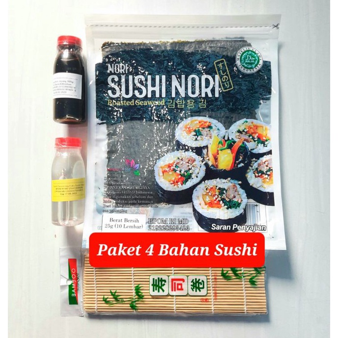

D1skn Prm Paket 4 bahan sushi nori bambu cuka shoyu halal rumput laut bento bambu sushi sushimat bahan sushi lengkap Stock Ada