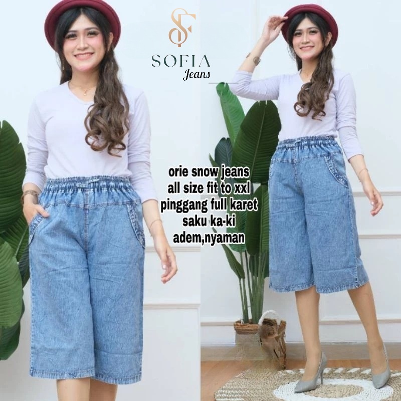 SOFIA - CELANA KULOT 7/8 JEANS SNOW MODEL TERBARU DAN KEKINIAN JUMBO DEWASA