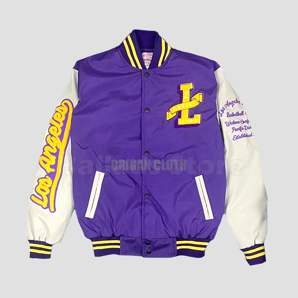 Jaket Varsity Baskeball Los Angeles Lakers  Logo  Full Bordir Premium Original