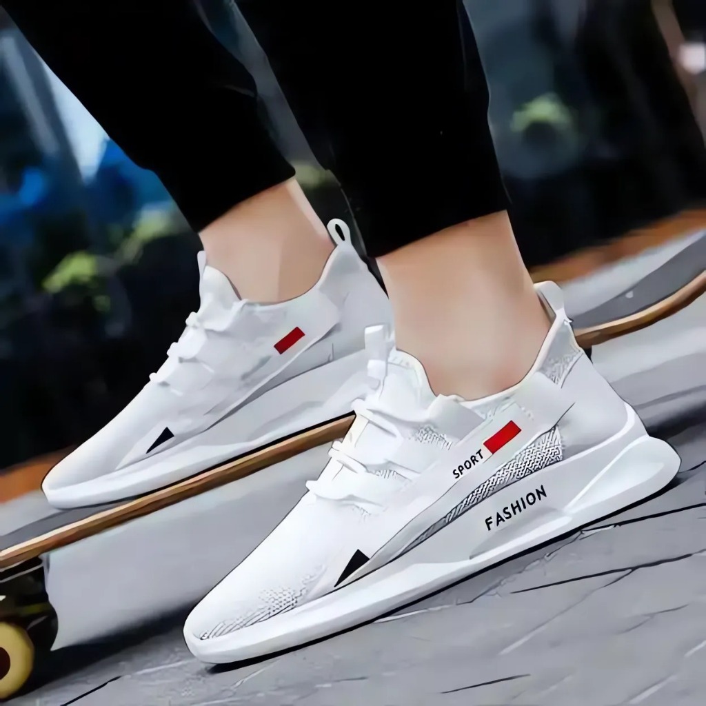 ALOPE - Sneakers Pria Casual Import Q 28 Sepatu Hitam Putih - Full Hitam Ukuran 39 sampai 43