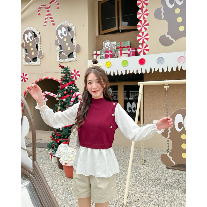 Diamond top - atasan wanita merah maroon - blouse wanita cocok untuk imlek - baju imlek wanita - baj