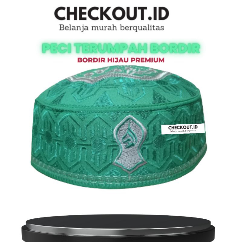 Peci Malaysia Peci Logo Terumpah Full Bordir Hijau Elegant