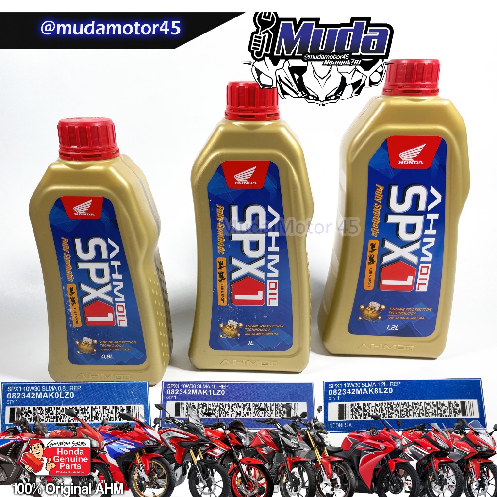 AHM OIL SPX1 CBR150R CB150R CB150X CBR250RR FULL SYNTHETIC 10W30 1.2 1 LITER 1200 1000 800 ML 1,2 0,