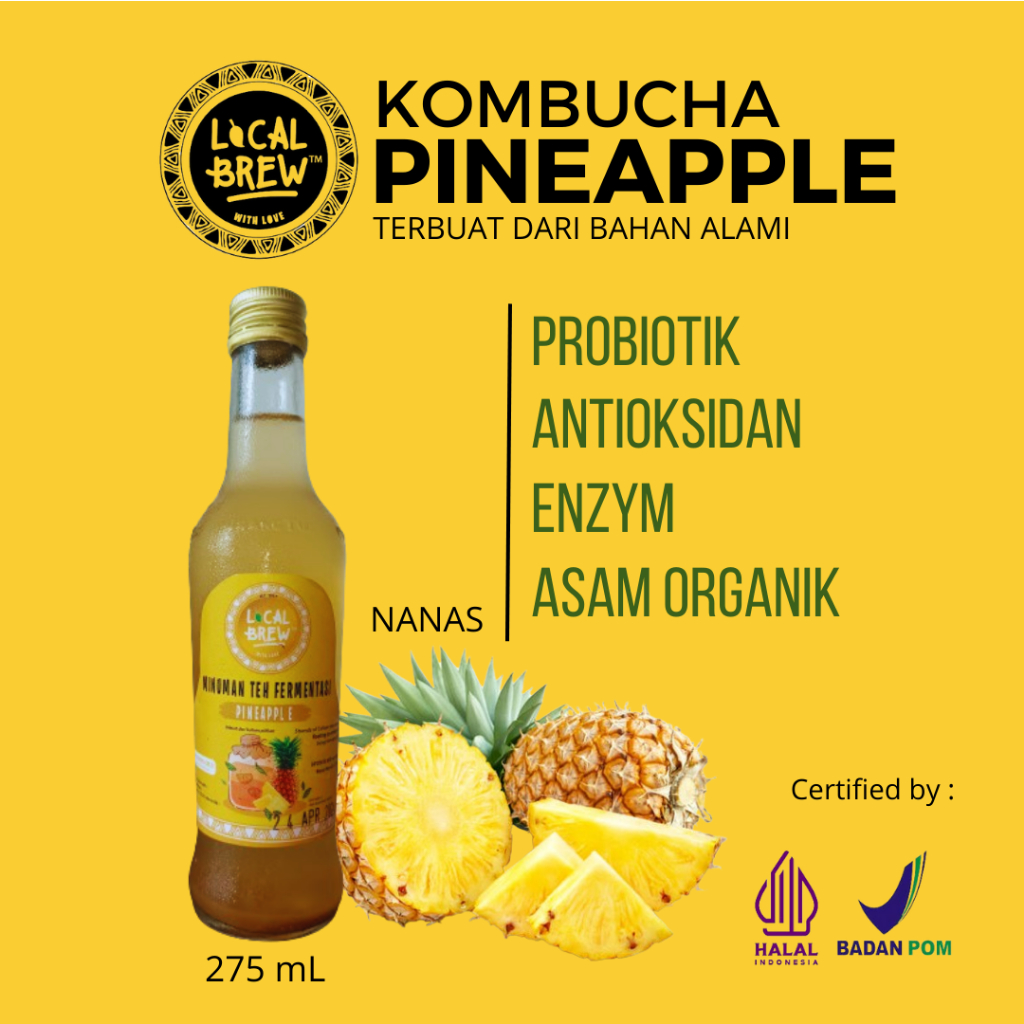 

LocalBrew Pineapple Kombucha, Minuman Probiotik Teh Sehat Fermentasi dari Sari Nanas Alami 275 ml