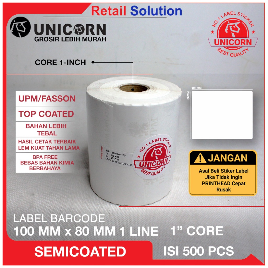

Stiker Label Barcode Semicoated 100x80 mm / 100 x 80 mm / 10x8 cm