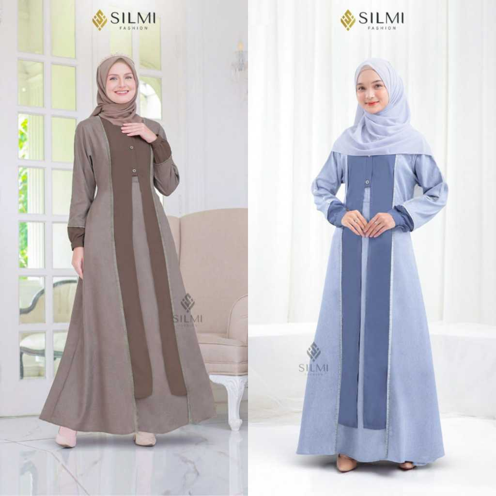 GAMIS DEWASA  SILMI 2024 SABRINA FAMILY GAMIS IBU TERBARU CHOCO CEDAR SHAPPIER BLUE - GAMIS DRESS WA