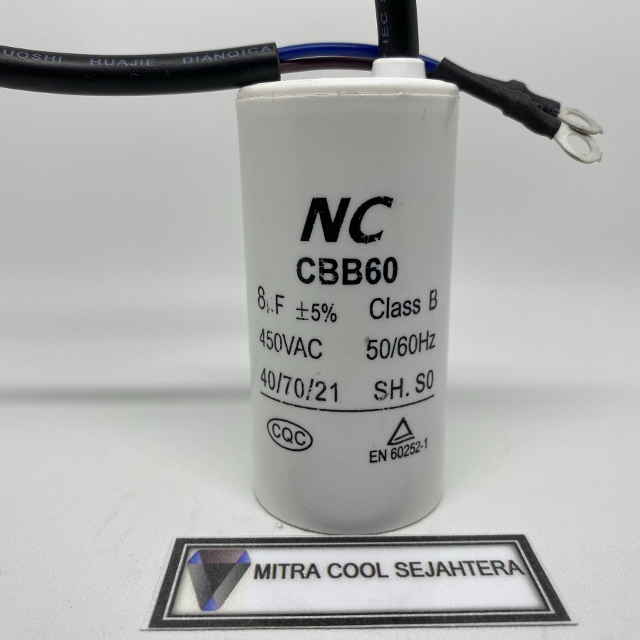 Kapasitor 8 uf 450V Bulat Kabel / Capacitor Pompa Air 8uf Bulat CBB60