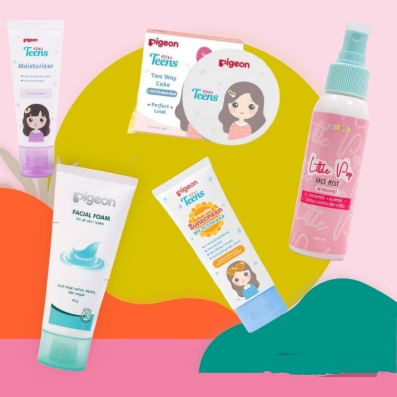 Paket Pigeon Skincare Anak Tanggung Satu Set Make Up Mekap Remaja Sekolah Lengkap Bedak Two Way Cake