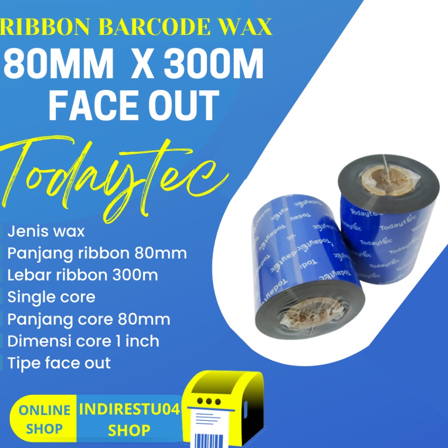 Terkini Ribbon Barcode Wax  Wax Ribbon Barcode  Wax 8 MM x 3 M Face Out