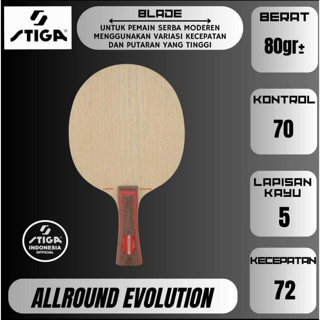 STIGA Allround Evolution - Kayu Blade Pingpong Original ITTF JTTAA