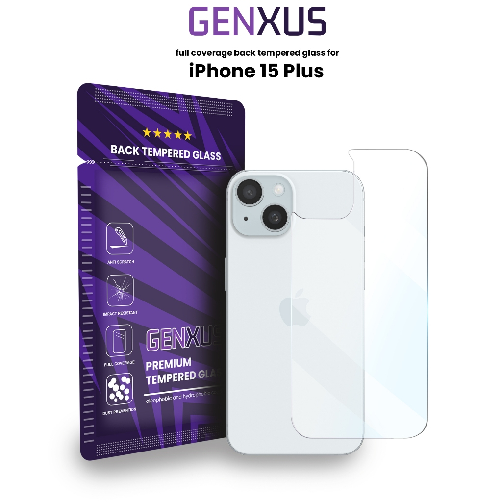 Genxus Back Tempered Glass 9H Fullcover for iPhone 15 Plus Anti Gores Belakang Protector 9H 15 Pro M