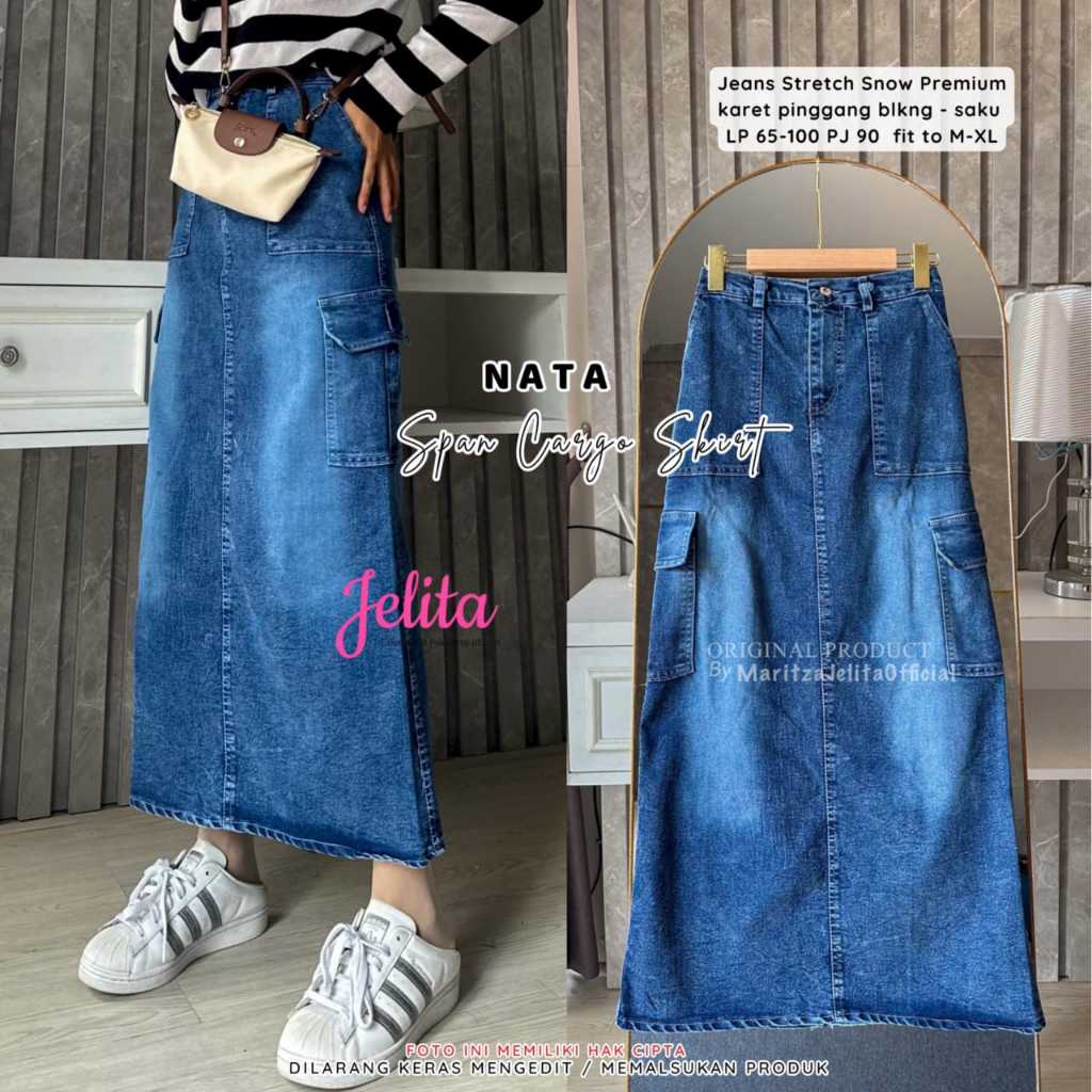 NATA SPAN CARGO SKIRT (ROK CARGO JEANS SPAN STRETCH) ORI JELITA