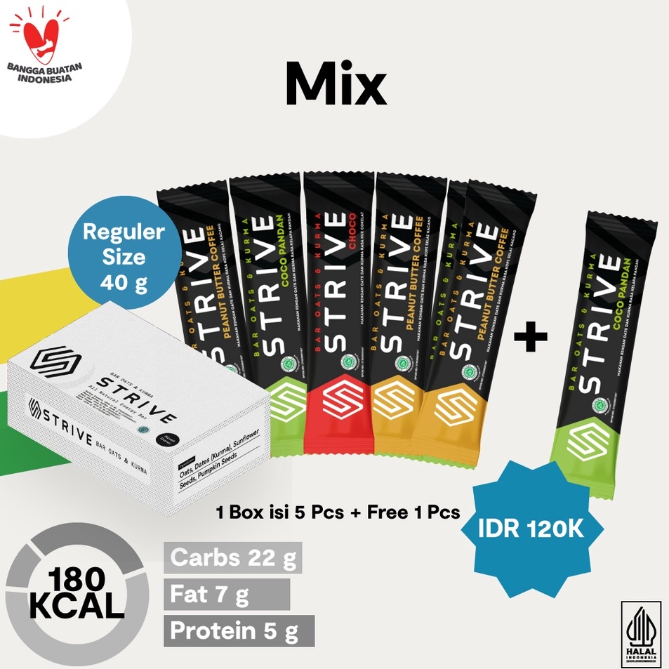 

Big Sale STRIVE Energy Bar Mix Semua Rasa Fullbar 4 gr x 6 pcs