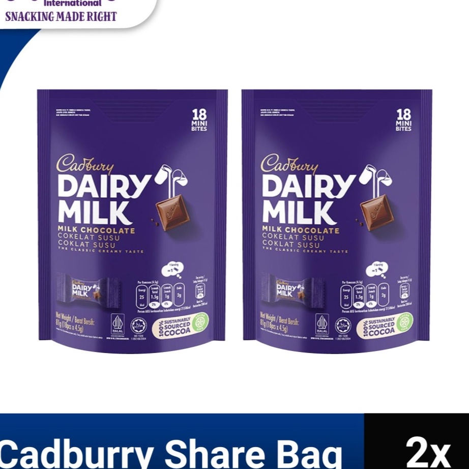 

KODE NTY261 Cadbury Dairy Milk Cokelat Sharebag Isi 18 x 2
