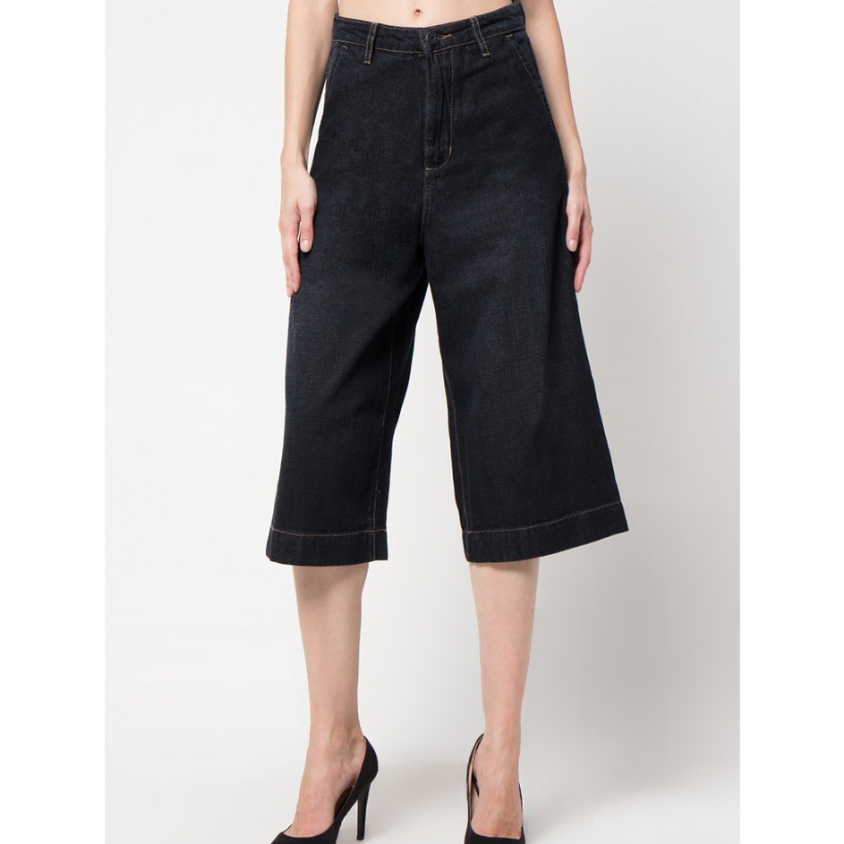 Kode QKK196 POINT ONE Celana Dizzy Kulot Jeans Black Bawahan Wanita