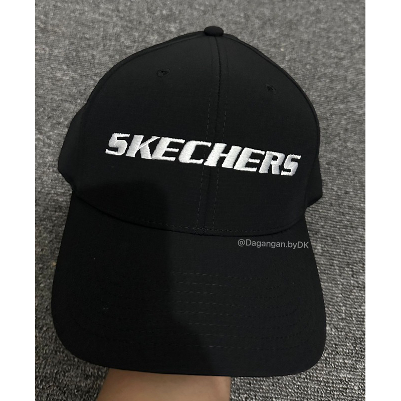 Topi Skechers Logo White Original Barang Resmi 100% Full Hitam