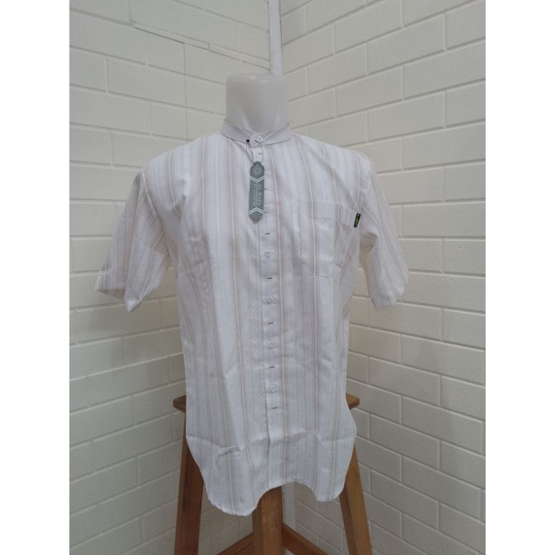 Busana Muslim Pria Baju Kemeja Koko Al-Wafa Platinum Motif Salur Lengan Pendek