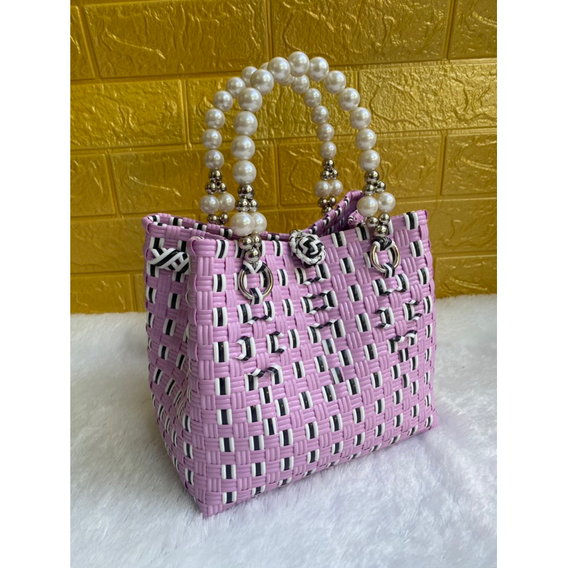 Tas Anyaman Jali Premium Handle Mutiara