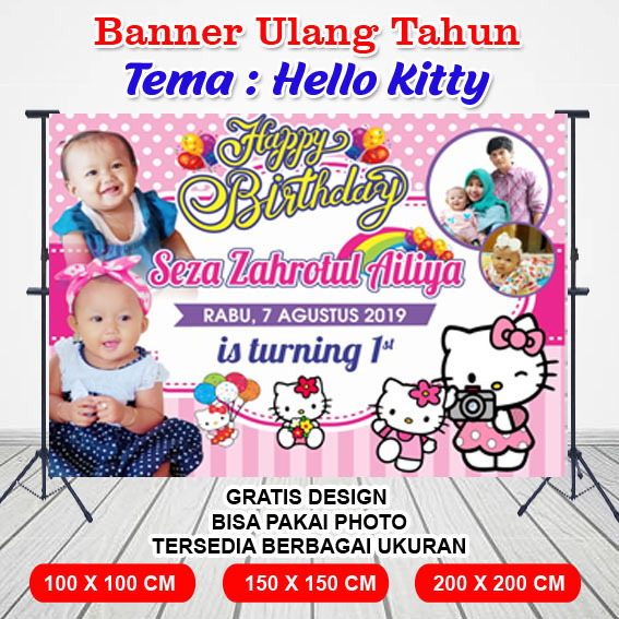 Spanduk / Banner / Backdrop Ulang Tahun Anak Hello Kitty