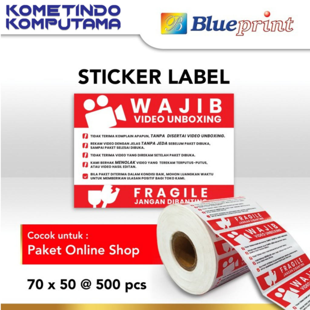 

UNBOXING 70x50 Semi Coated BLUEPRINT isi 500Pcs Sticker label Barcode SCS FRAGILE TAHAN AIR