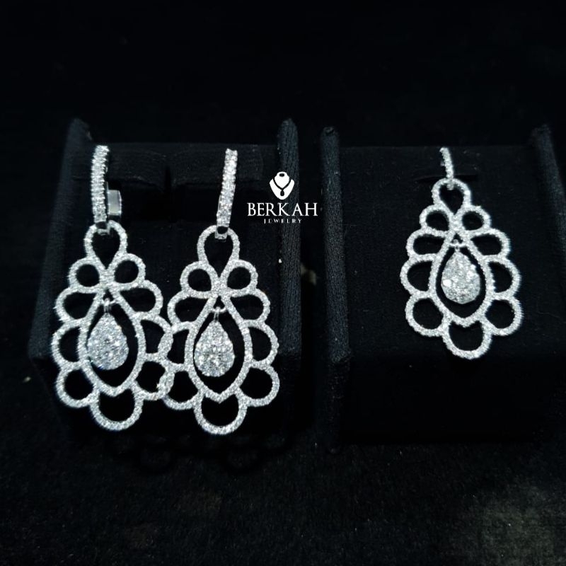 Set Kalung Liontin Emas Putih Berlian Asli Natural Diamond